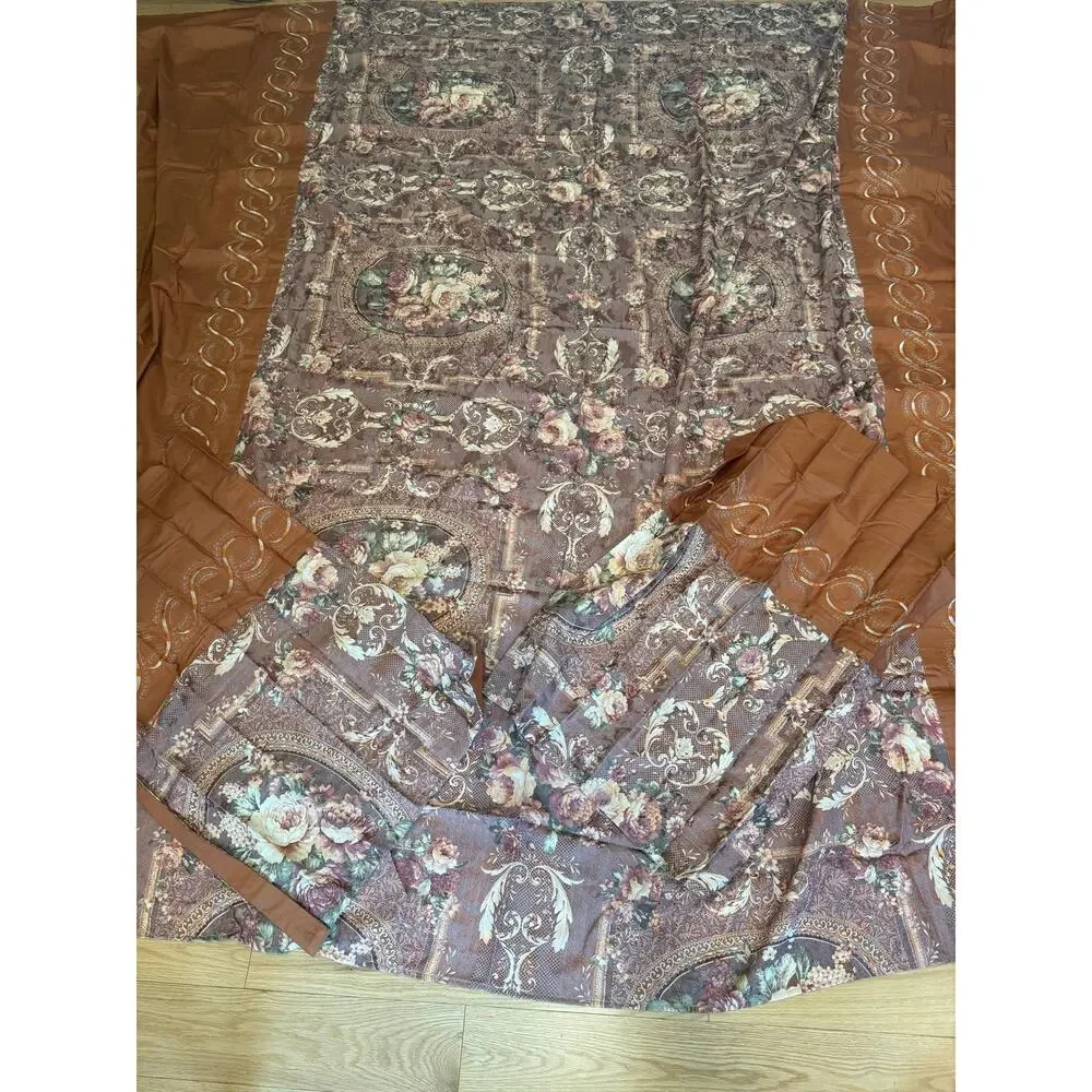 Vintage Queen Size Flat Sheet and 2 Pillowcases Set